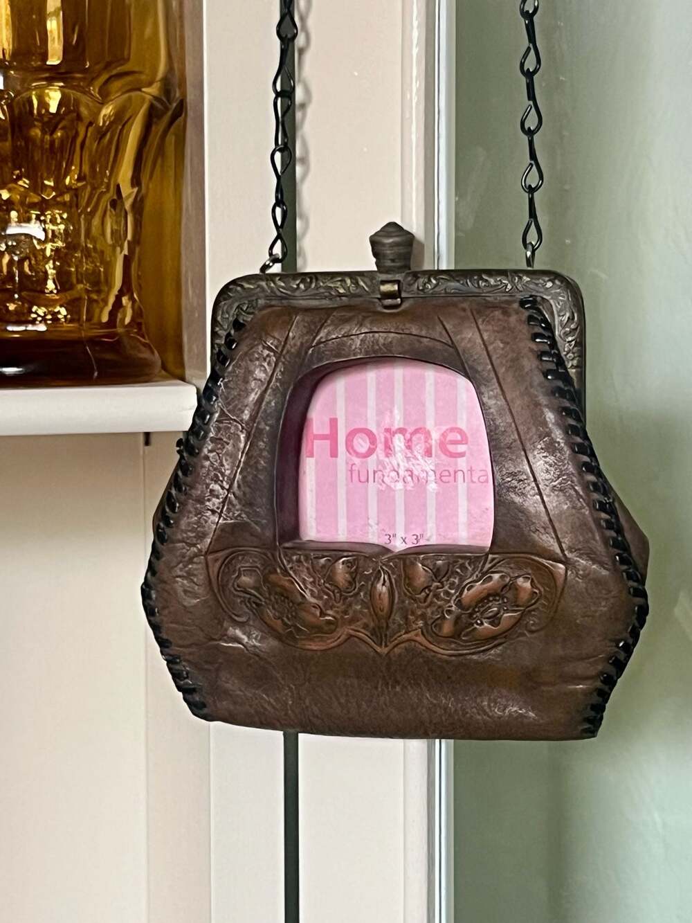 Vintage Hand-Tooled Leather Purse Picture Frame
